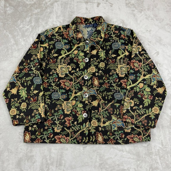 Jane Ashley Tapestry Jacket Womens Sz 2X Floral Boho Metal Buttons VTG - Picture 1 of 8
